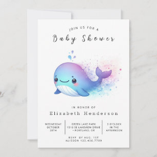 Happy Printable Whale Baby Shower Einladung