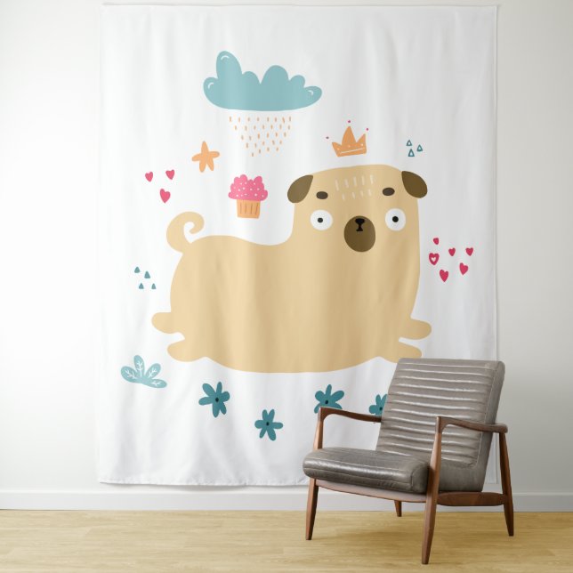 Happy Puggy Tapestry Wandteppich (Beispiel)