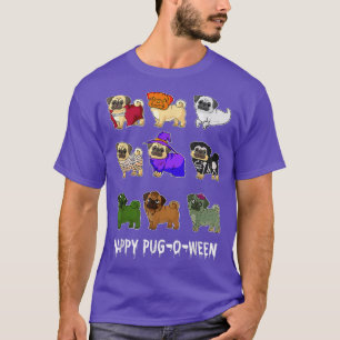 Happy Pugoween Mops Hexe Zombie Skeleton Mummy Hal T-Shirt