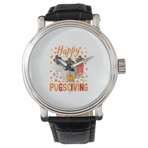 Happy Pugsgiving Niedlich Erntedank Mops Hunde Wea Armbanduhr