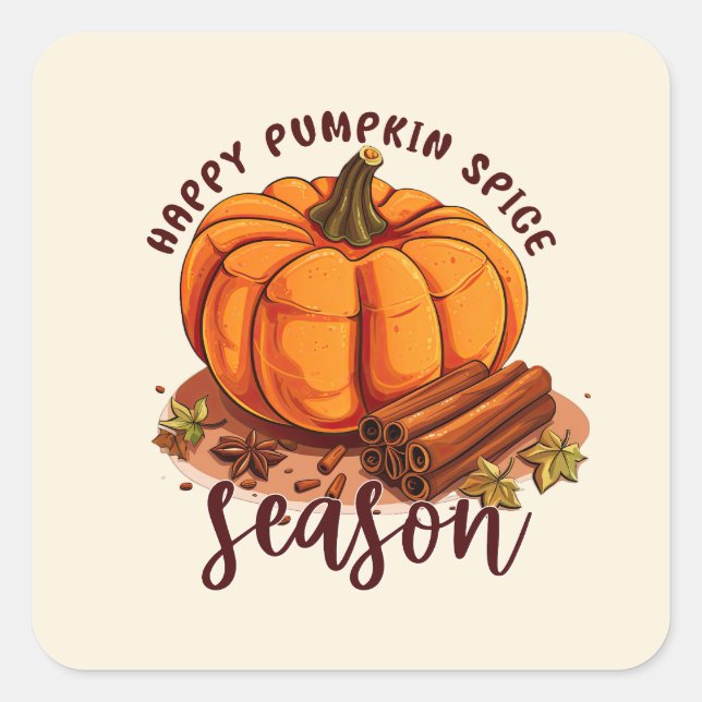 Happy Pumpkin Gewürzsaison - Gemütliche Herbstwoch Quadratischer Aufkleber (Vorderseite)