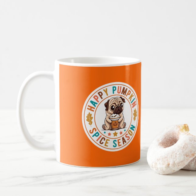 Happy Pumpkin Gewürzsaison Mops Kaffeetasse (Mit Donut)