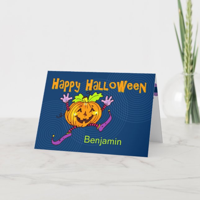 Happy Pumpkin Happy Halloween Custom Name Karte (Vorderseite)