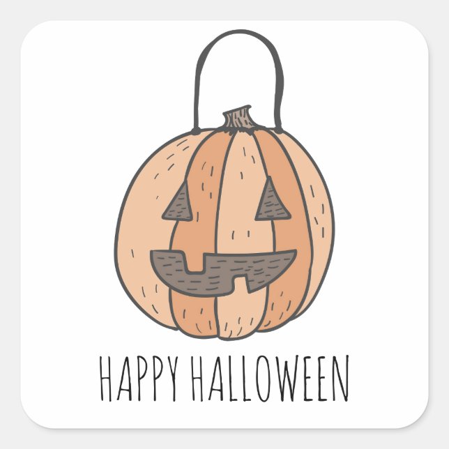 Happy Pumpkin Kürbislaterne Halloween Quadratischer Aufkleber (Vorderseite)