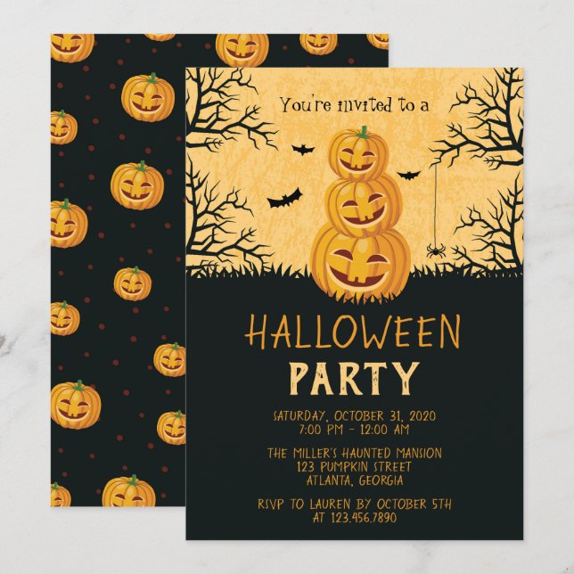 Happy Pumpkins Halloween-Party Einladung (Vorne/Hinten)