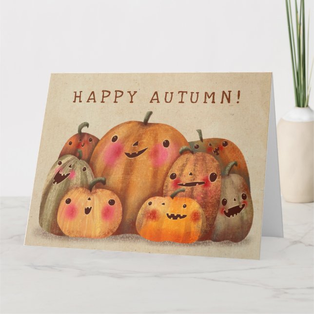 Happy Pumpkins - Niedliches Halloween Karte (Vorderseite)