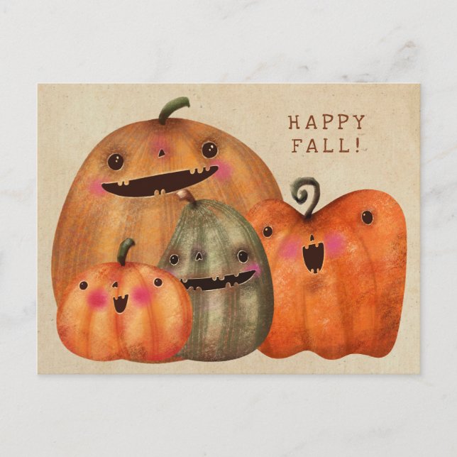 Happy Pumpkins - Niedliches Halloween Postkarte (Vorderseite)