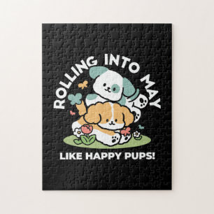 Happy Puppies Rolling in May - Kawaii Hund Kunst