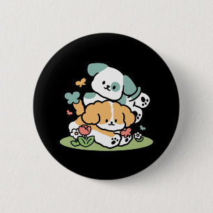 Happy Puppies Rolling in May - Kawaii Hund Kunst Button