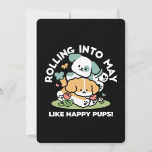 Happy Puppies Rolling in May - Kawaii Hund Kunst Dankeskarte