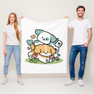 Happy Puppies Rolling in May - Kawaii Hund Kunst Fleecedecke