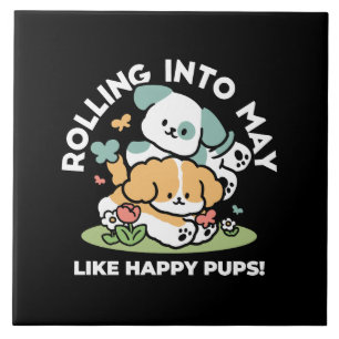 Happy Puppies Rolling in May - Kawaii Hund Kunst Fliese