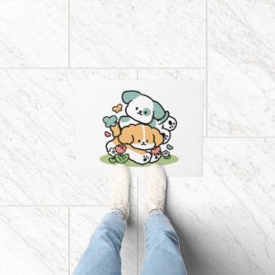 Happy Puppies Rolling in May - Kawaii Hund Kunst Fußmatte