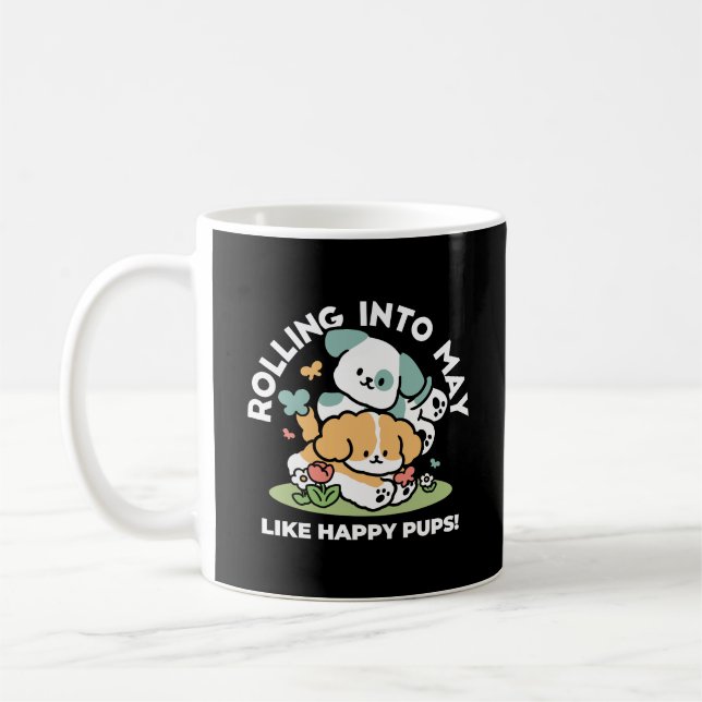 Happy Puppies Rolling in May - Kawaii Hund Kunst Kaffeetasse (Links)