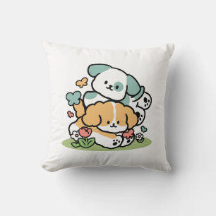 Happy Puppies Rolling in May - Kawaii Hund Kunst Kissen