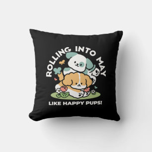 Happy Puppies Rolling in May - Kawaii Hund Kunst Kissen