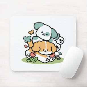 Happy Puppies Rolling in May - Kawaii Hund Kunst Mousepad