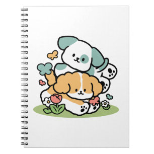 Happy Puppies Rolling in May - Kawaii Hund Kunst Notizblock