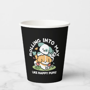 Happy Puppies Rolling in May - Kawaii Hund Kunst Pappbecher