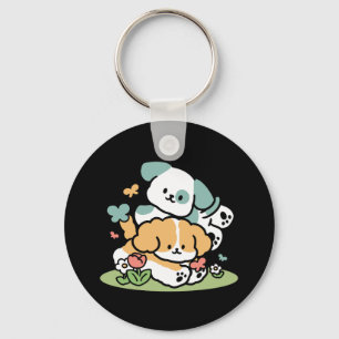 Happy Puppies Rolling in May - Kawaii Hund Kunst Schlüsselanhänger