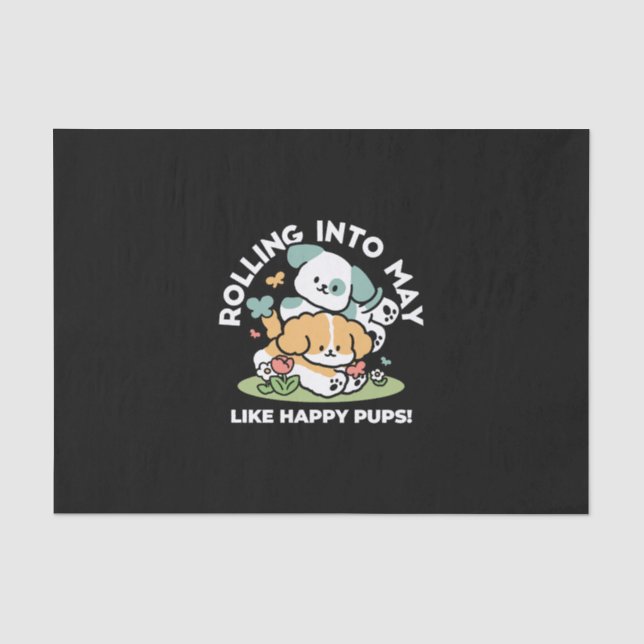 Happy Puppies Rolling in May - Kawaii Hund Kunst Seidenpapier (Vorderseite)