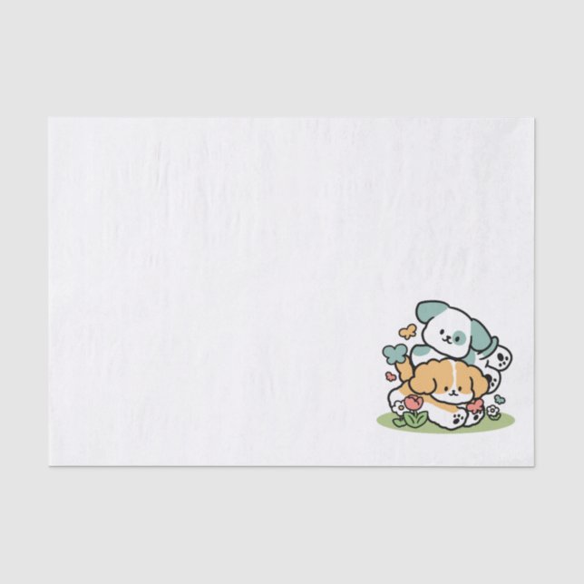 Happy Puppies Rolling in May - Kawaii Hund Kunst Seidenpapier (Vorderseite)