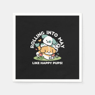 Happy Puppies Rolling in May - Kawaii Hund Kunst Serviette
