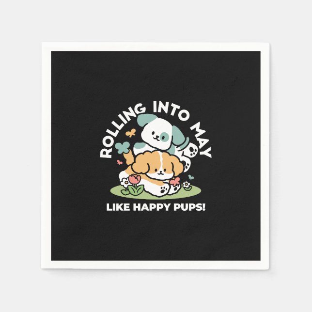 Happy Puppies Rolling in May - Kawaii Hund Kunst Serviette (Vorderseite)