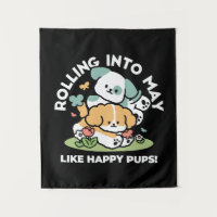 Happy Puppies Rolling in May - Kawaii Hund Kunst