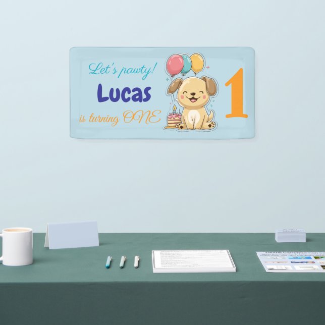 Happy Puppy, Boy, Let's Pawty, 1st Birthday  Banner (Messe)