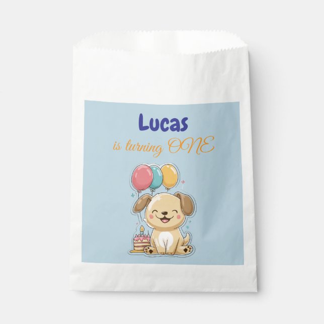 Happy Puppy, Boy, Let's Pawty, 1st Birthday  Geschenktütchen (Vorderseite)