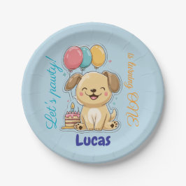 Happy Puppy, Boy, Let's Pawty, 1st Birthday  Pappteller