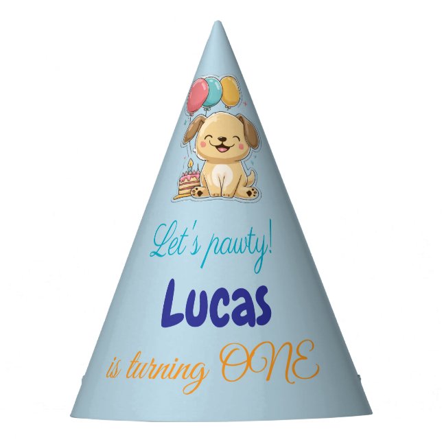 Happy Puppy, Boy, Let's Pawty, 1st Birthday  Partyhütchen (Vorderseite)