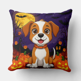 Happy Puppy in einem Halloween-Ambiente mit Kürpen Kissen