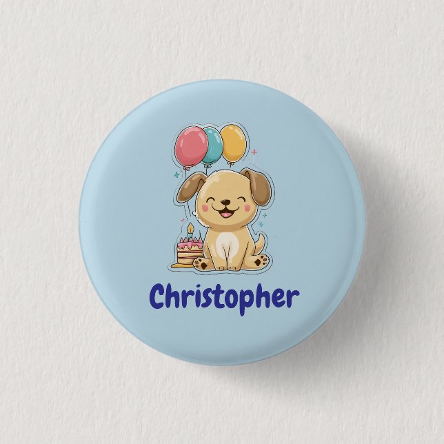 Happy Puppy Pawty, 1st Birthday, Personalized Button (Vorderseite)