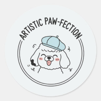 Happy Puppy Poodle Dog Portrait Illustration Runder Aufkleber