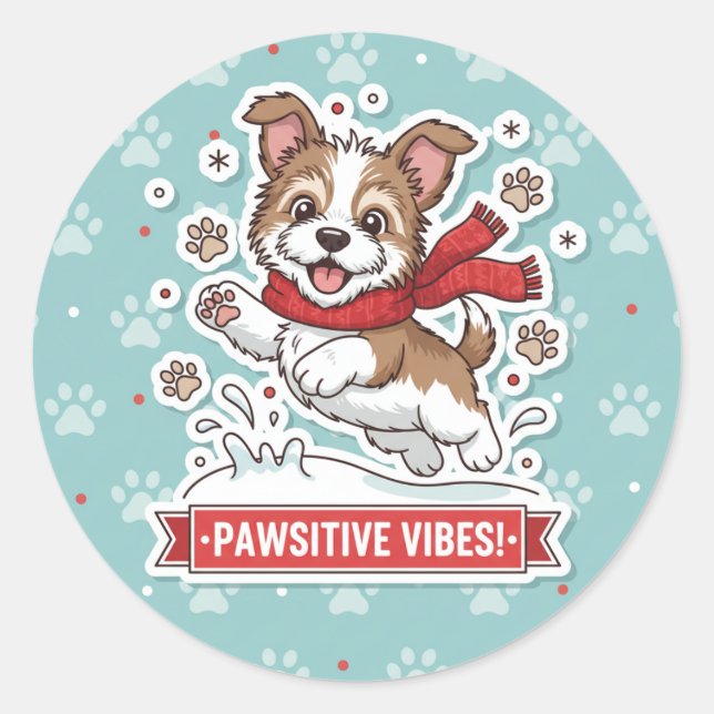 Happy Puppy Winter Snow Sticker (Vorderseite)