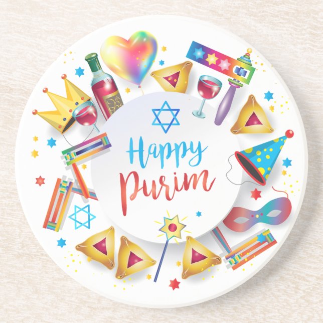 Happy Purim Basket Geschenke, Dekoration, Ornament Getränkeuntersetzer (Vorne)