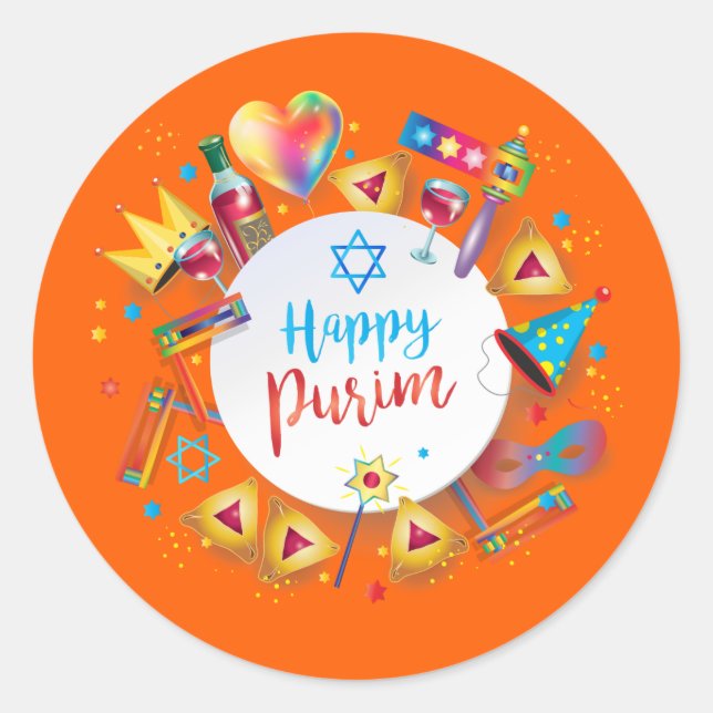 Happy Purim Basket Geschenke, Dekoration, Ornament Runder Aufkleber (Vorderseite)