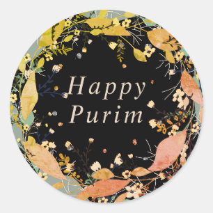 Happy Purim-Blatt Blumenreath Jüdische Aufkleber