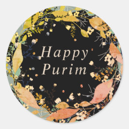 Happy Purim Blattblumenkranz jüdischer Aufkleber