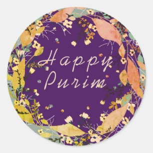 Happy Purim Customize Leafy Kranz Runder Aufkleber