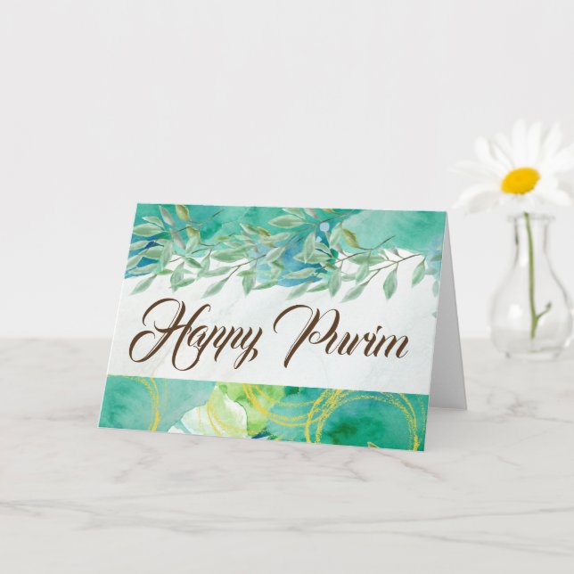 Happy Purim Faltkarte Aquarell Grün Karte (Kleine Pflanze)