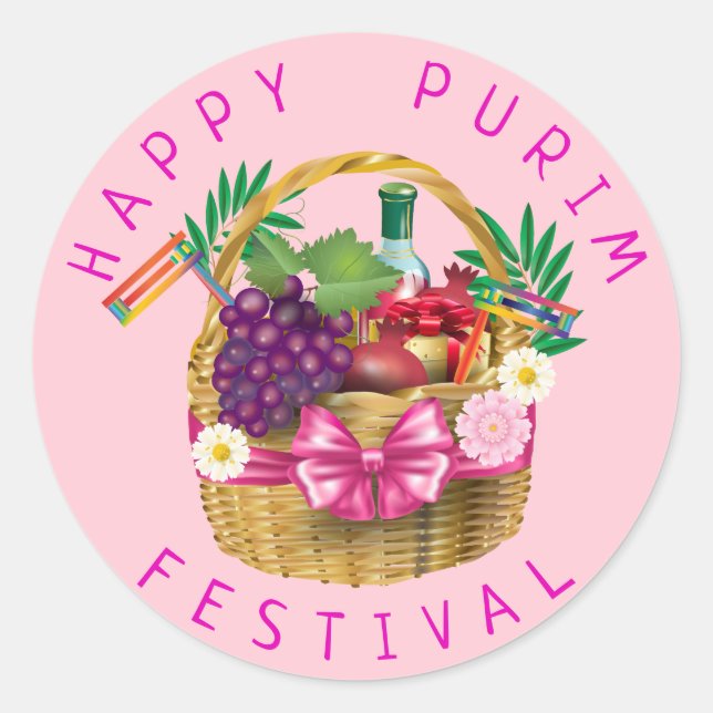 Happy Purim Festival Funny Clown Kinder Party Runder Aufkleber (Vorderseite)