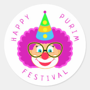 Happy Purim Festival Funny Clown Kinder Party Runder Aufkleber