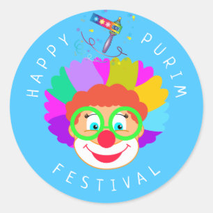 Happy Purim Festival Funny Clown Kinder Party Runder Aufkleber