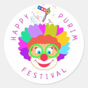 Happy Purim Festival Funny Clown Kinder Party Runder Aufkleber