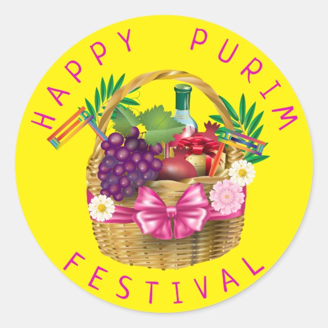 Happy Purim Festival Funny Clown Kinder Party Runder Aufkleber (Vorderseite)