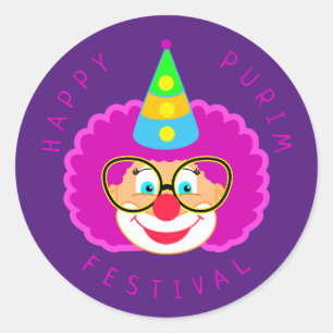 Happy Purim Festival Funny Clown Kinder Party Runder Aufkleber