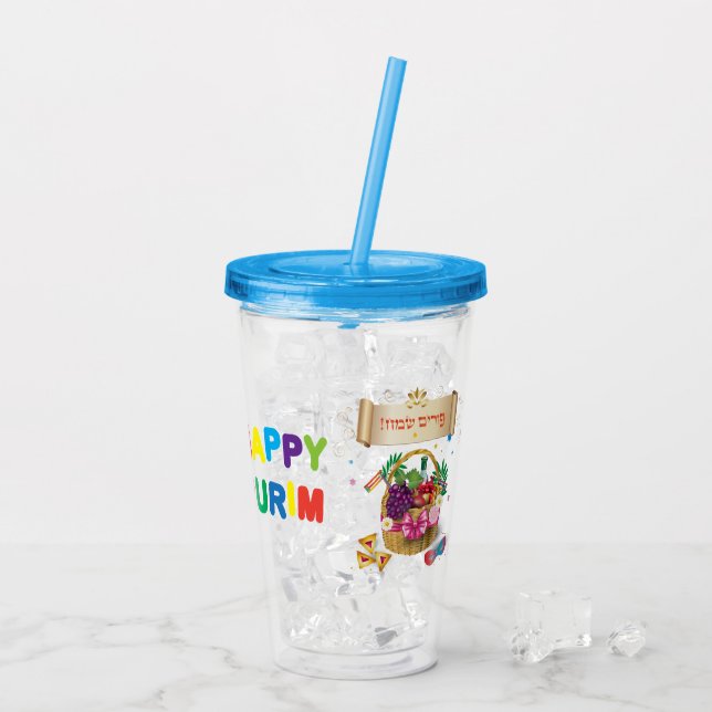 Happy Purim Festival Party Basketball Holiday Acryltrinkbecher (Rückseite Ice)